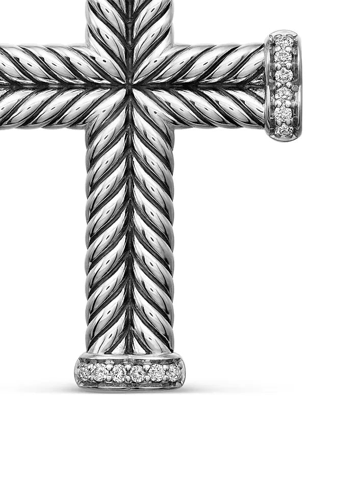 DY STERLING SILVER CHEVRON PAVÉ DIAMONDS CROSS PENDANT