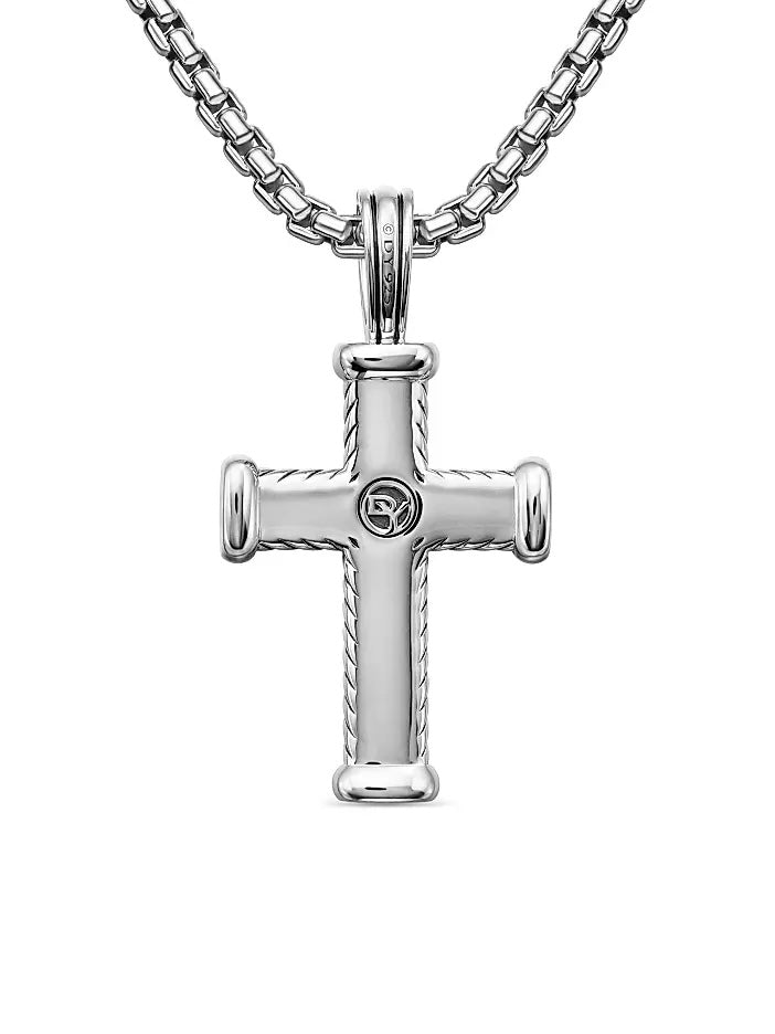 DY STERLING SILVER CHEVRON PAVÉ DIAMONDS CROSS PENDANT
