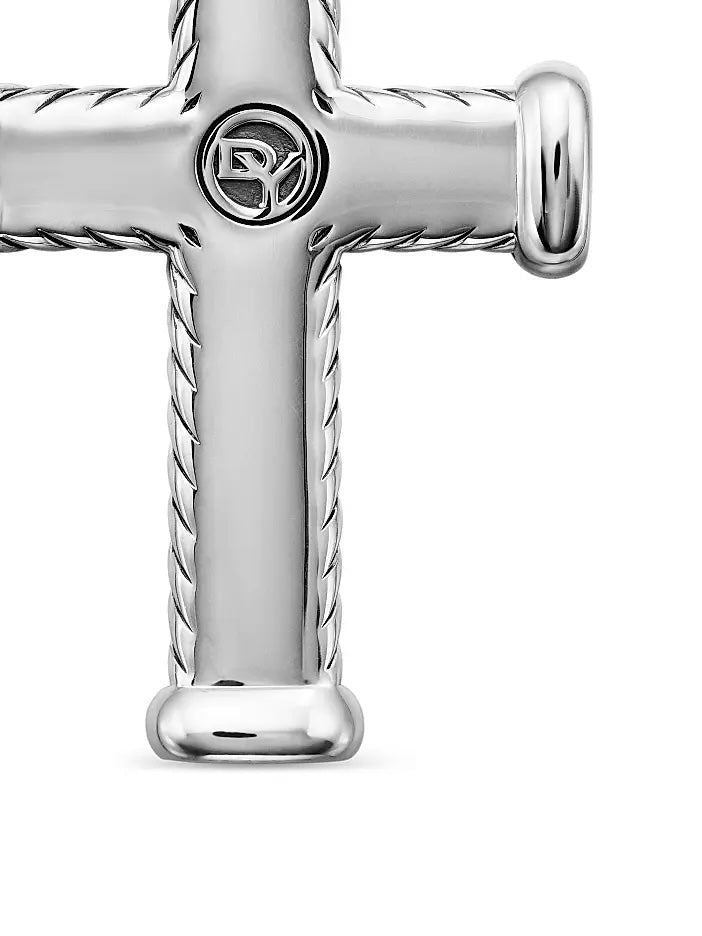 DY STERLING SILVER CHEVRON PAVÉ DIAMONDS CROSS PENDANT