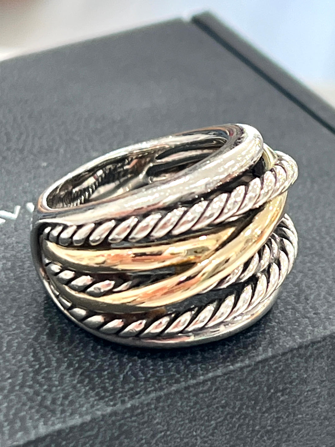 DY STERLING SILVER 14K YELLOW GOLD CROSSOVER WIDE RING