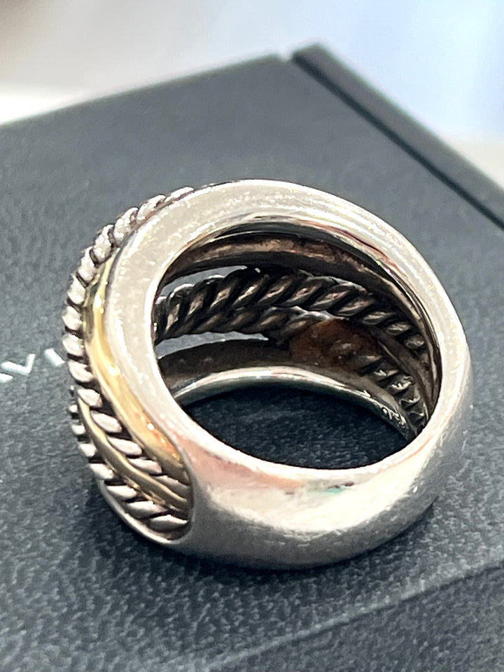DY STERLING SILVER 14K YELLOW GOLD CROSSOVER WIDE RING