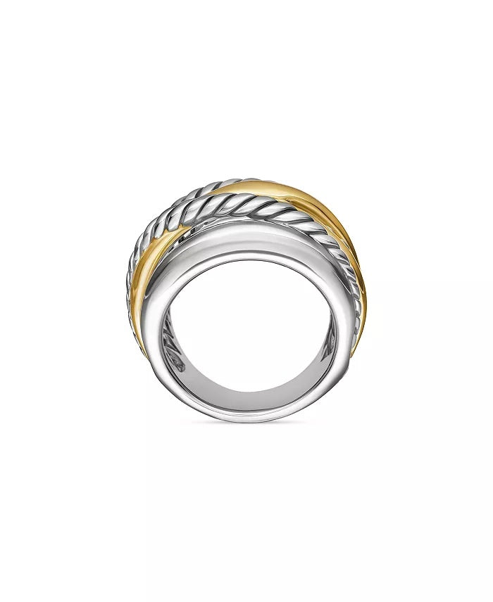 DY STERLING SILVER 14K YELLOW GOLD CROSSOVER WIDE RING