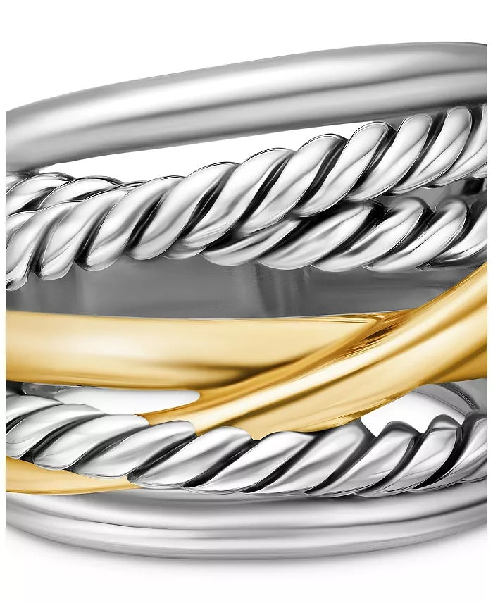 DY STERLING SILVER 14K YELLOW GOLD CROSSOVER WIDE RING