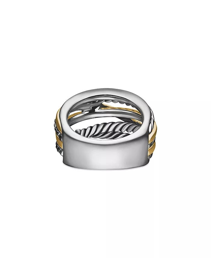 DY STERLING SILVER 14K YELLOW GOLD CROSSOVER WIDE RING