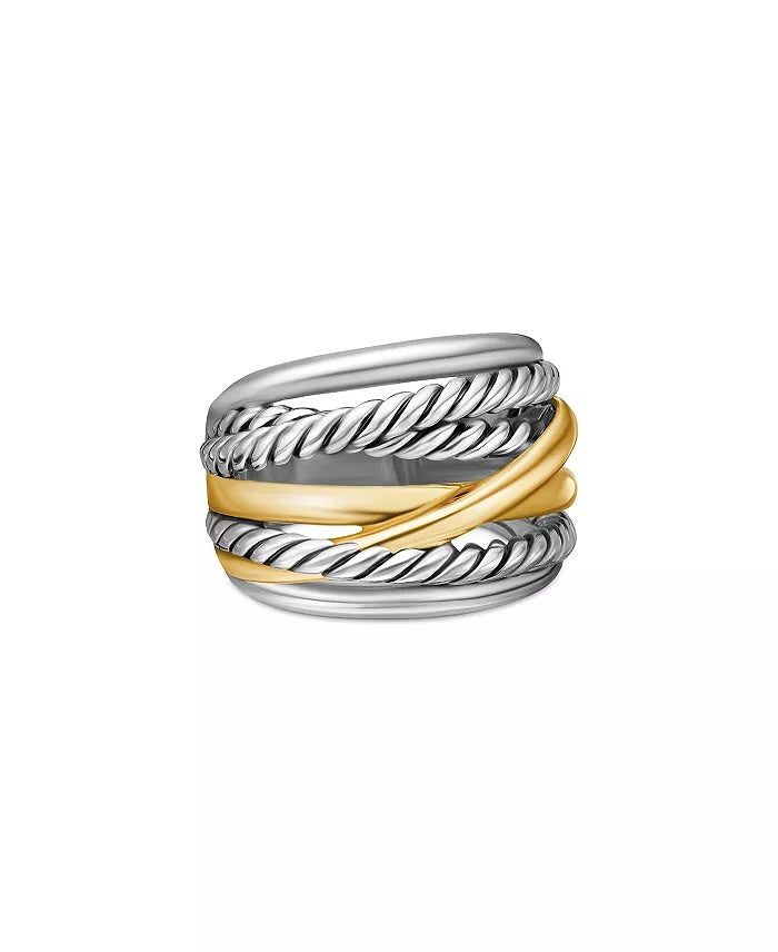 DY STERLING SILVER 14K YELLOW GOLD CROSSOVER WIDE RING