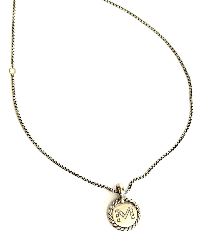 D.Y STERLING SILVER DIAMOND INITIAL M CHARM NECKLACE