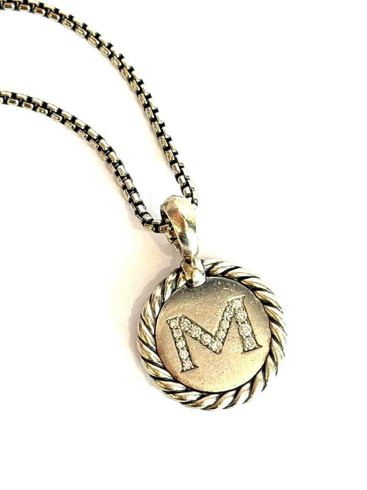 D.Y STERLING SILVER DIAMOND INITIAL M CHARM NECKLACE