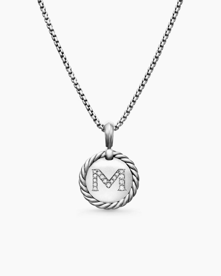 D.Y STERLING SILVER DIAMOND INITIAL M CHARM NECKLACE