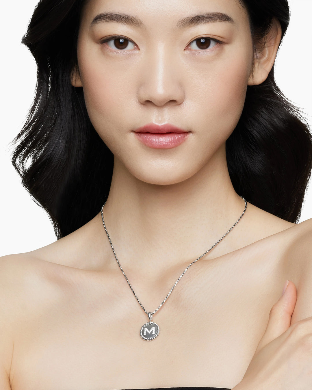 D.Y STERLING SILVER DIAMOND INITIAL M CHARM NECKLACE