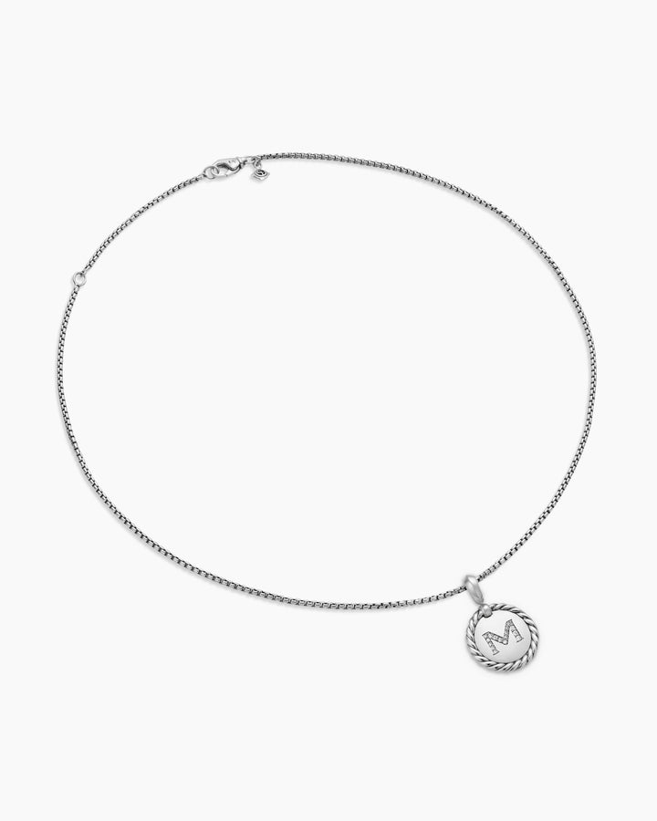 D.Y STERLING SILVER DIAMOND INITIAL M CHARM NECKLACE