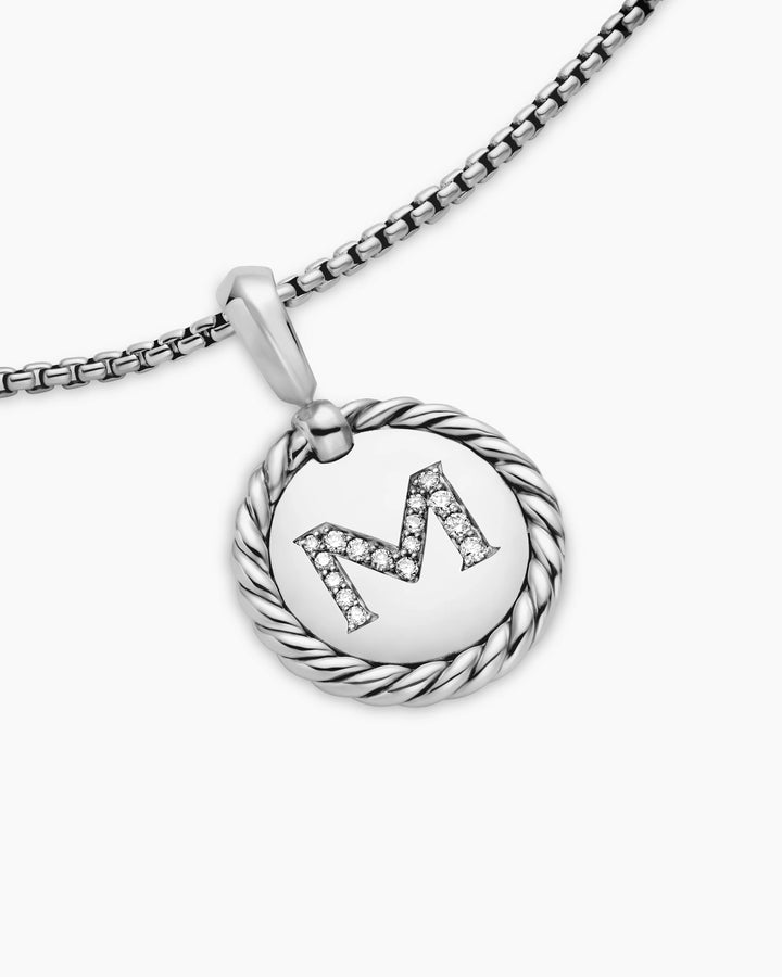 D.Y STERLING SILVER DIAMOND INITIAL M CHARM NECKLACE