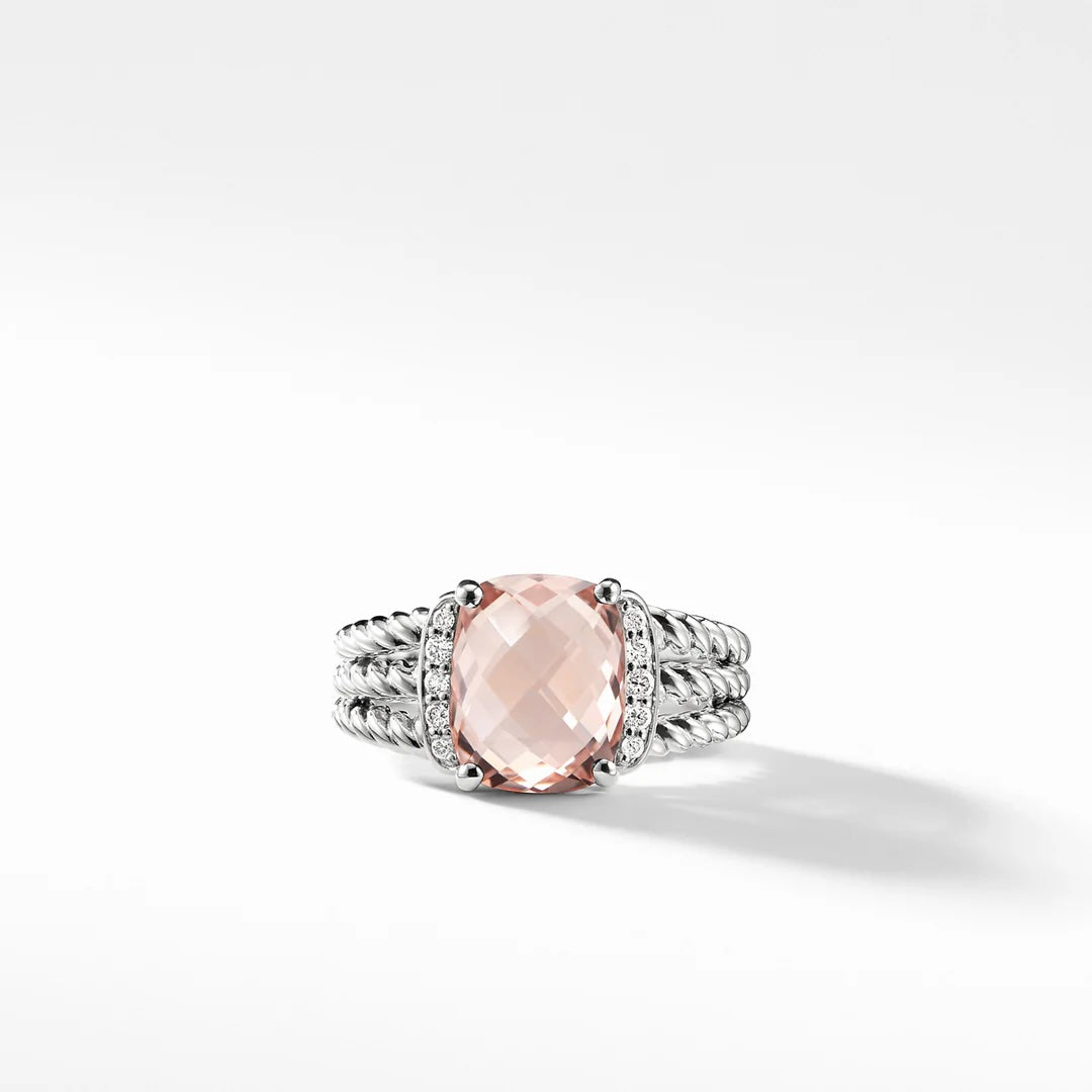 DY STERLING SILVER DIAMOND MORGANITE 10MM PETITE WHEATON RING