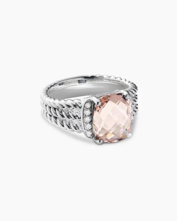 DY STERLING SILVER DIAMOND MORGANITE 10MM PETITE WHEATON RING