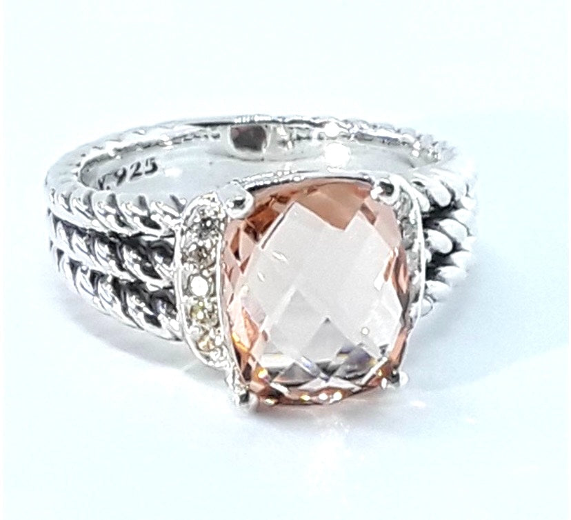 DY STERLING SILVER DIAMOND MORGANITE 10MM PETITE WHEATON RING