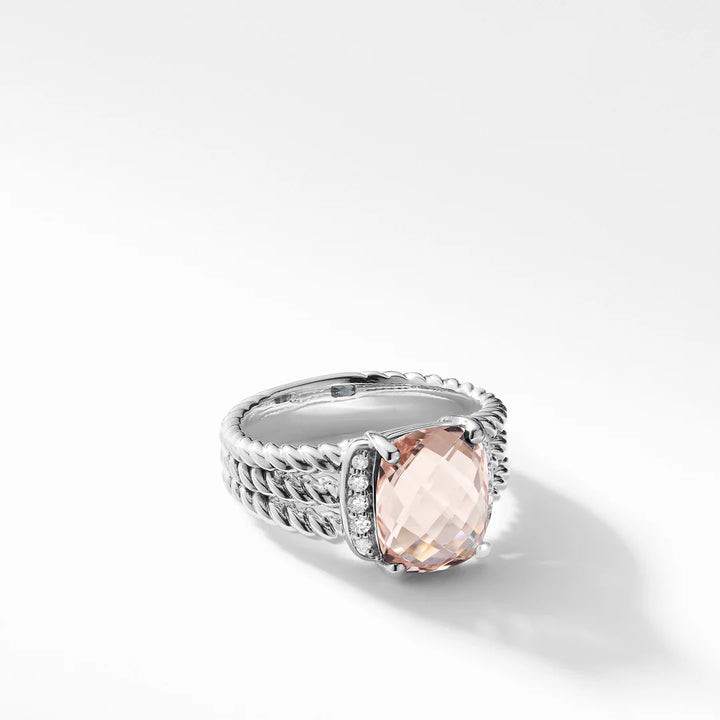 DY STERLING SILVER DIAMOND MORGANITE 10MM PETITE WHEATON RING