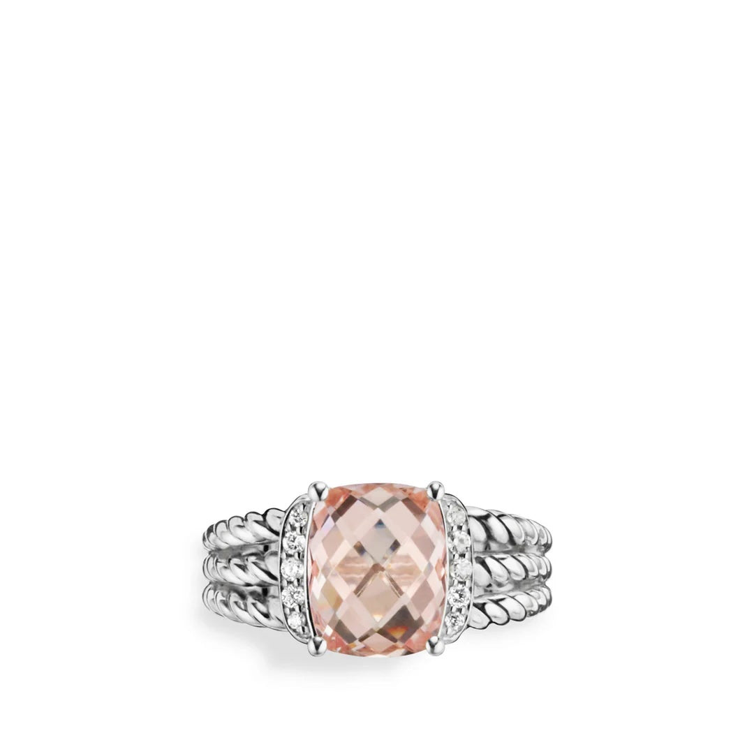 DY STERLING SILVER DIAMOND MORGANITE 10MM PETITE WHEATON RING