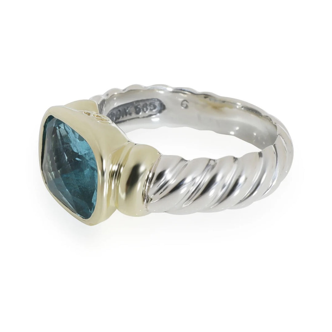 DY BLUE TOPAZ NOBLESSE STERLING SILVER 14K GOLD CABLE RING
