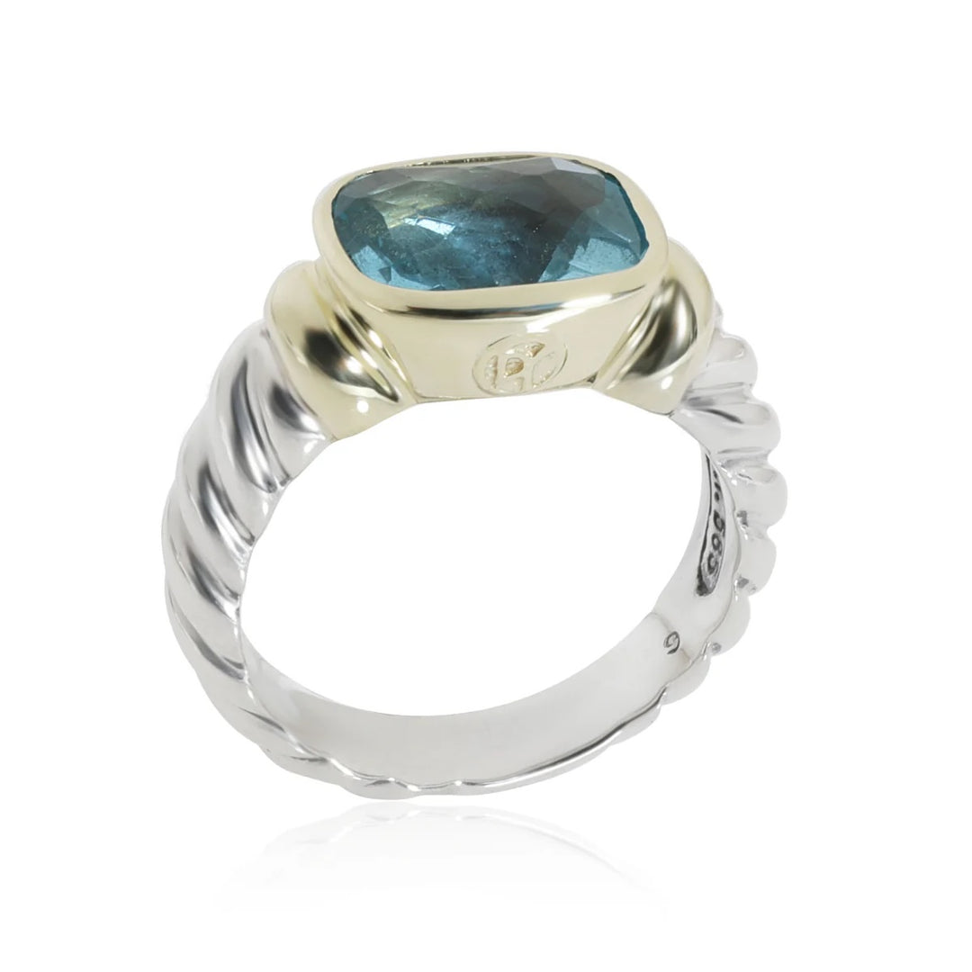 DY BLUE TOPAZ NOBLESSE STERLING SILVER 14K GOLD CABLE RING
