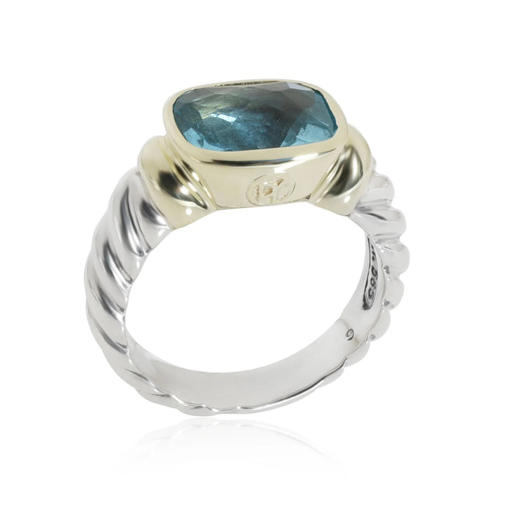 DY BLUE TOPAZ NOBLESSE STERLING SILVER 14K GOLD CABLE RING