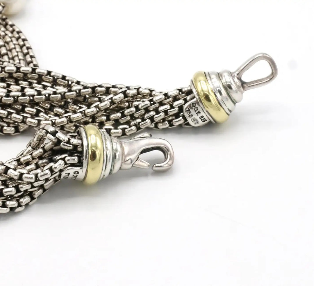 DY STERLING SILVER 18K GOLD MULTI-STRAND PEARL &amp; ONYX BEAD NECKLACE