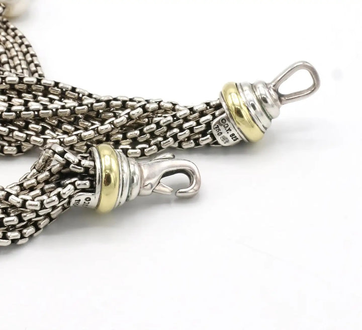 DY STERLING SILVER 18K GOLD MULTI-STRAND PEARL &amp; ONYX BEAD NECKLACE