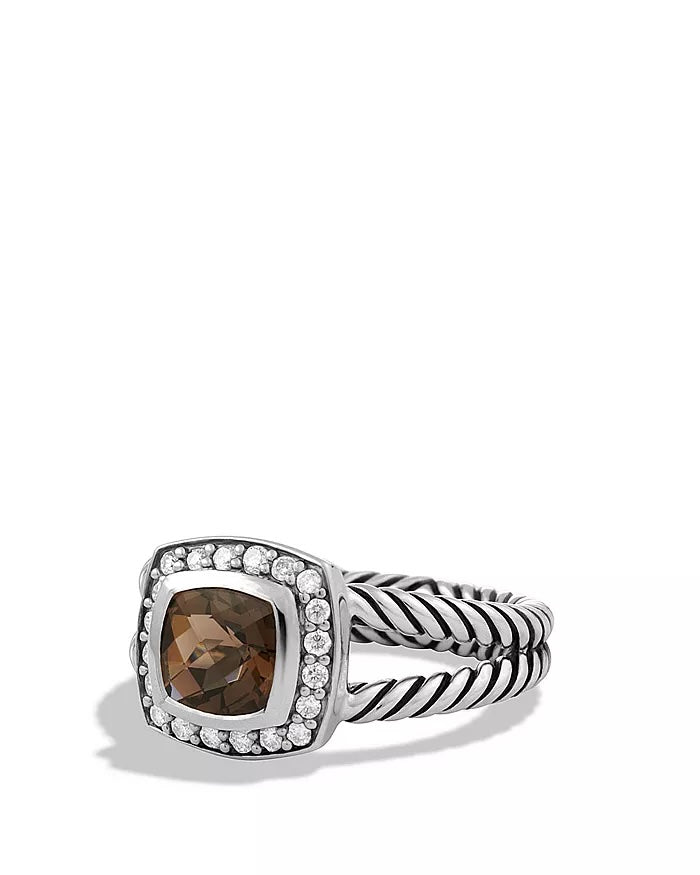 DY STERLING SILVER SMOKY QUARTZ &amp; DIAMONDS PETITE ALBION RING