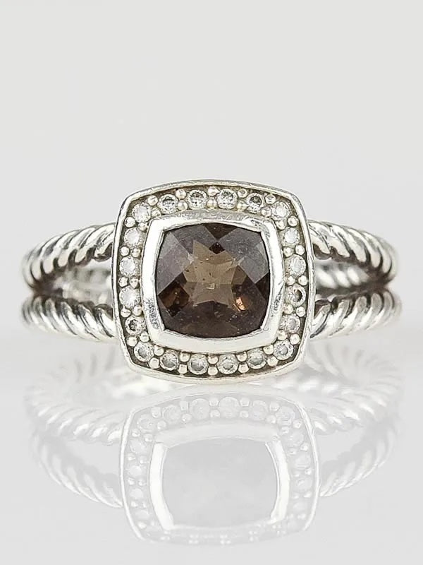 DY STERLING SILVER SMOKY QUARTZ &amp; DIAMONDS PETITE ALBION RING