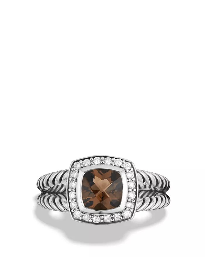 DY STERLING SILVER SMOKY QUARTZ &amp; DIAMONDS PETITE ALBION RING