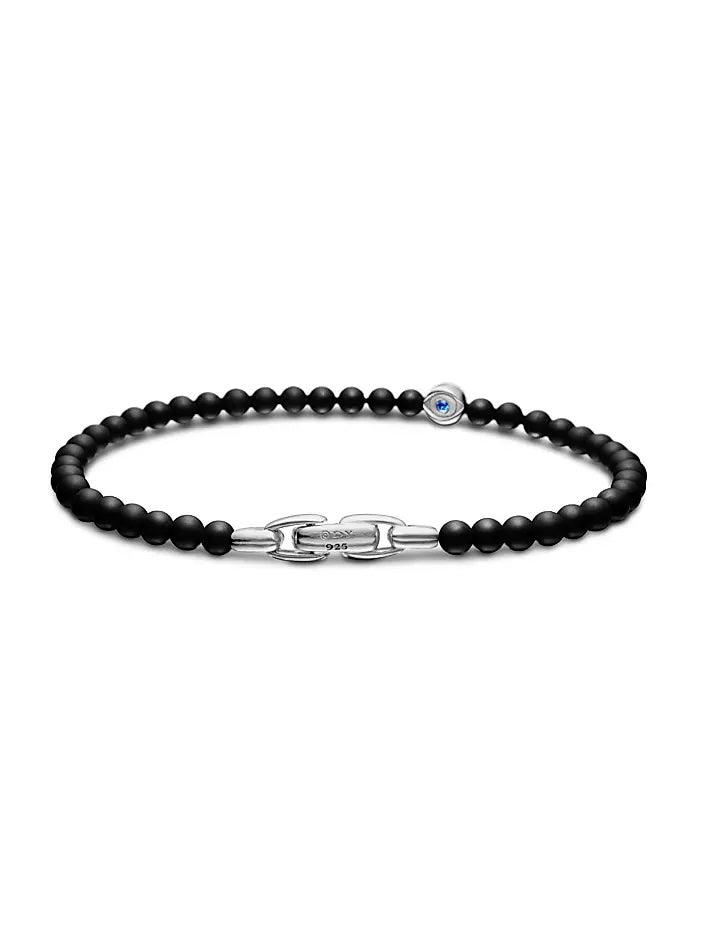 DAVID YURMAN SPIRITUAL ONYX &amp; SAPPHIRES BEADS EVIL EYE BRACELET