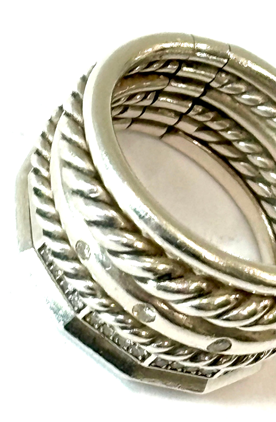 DY STERLING SILVER STAX SIX ROW PAVE DIAMONDS RING