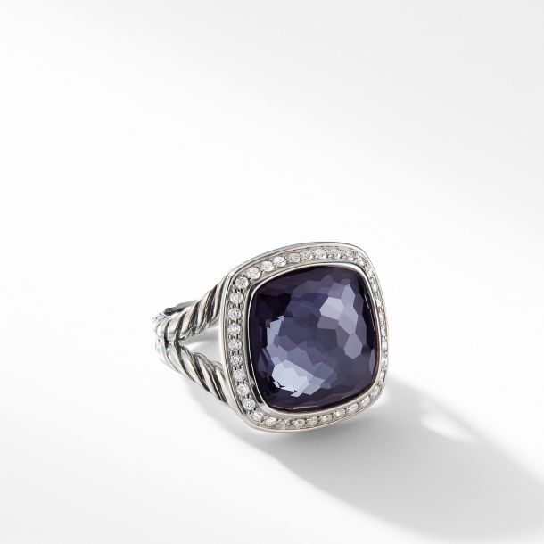 DY STERLING SILVER BLACK ORCHID &amp; DIAMOND ALBION RING