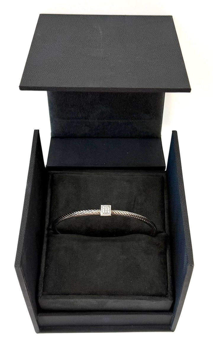 DY STERLING SILVER CONFETTI CONFETTI PAVÉ CABLE BANGLE BRACELET