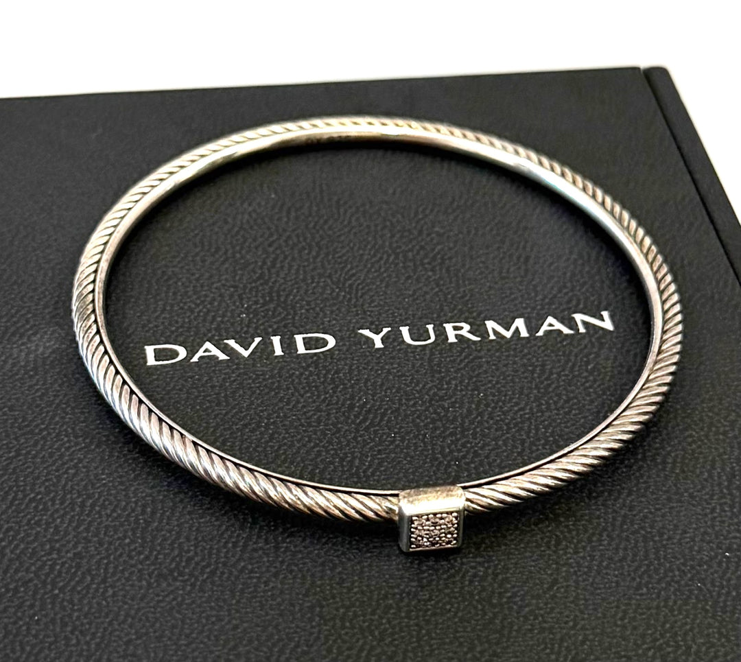 DY STERLING SILVER CONFETTI CONFETTI PAVÉ CABLE BANGLE BRACELET