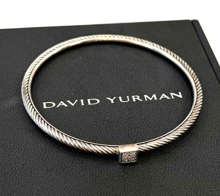 DY STERLING SILVER CONFETTI CONFETTI PAVÉ CABLE BANGLE BRACELET