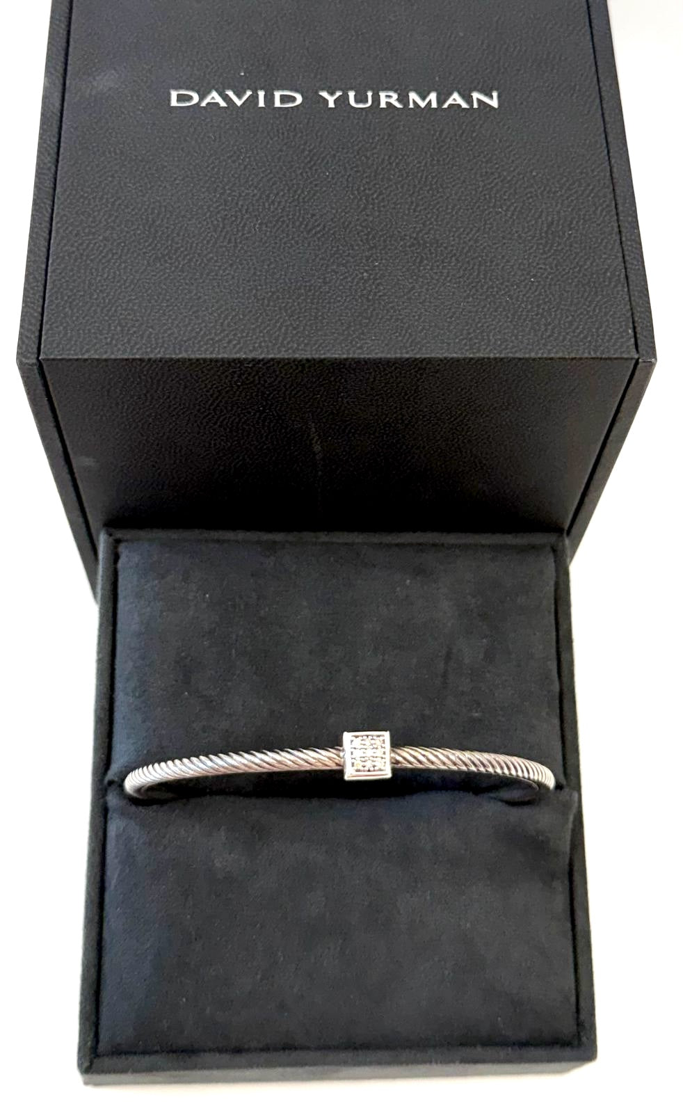 DY STERLING SILVER CONFETTI CONFETTI PAVÉ CABLE BANGLE BRACELET