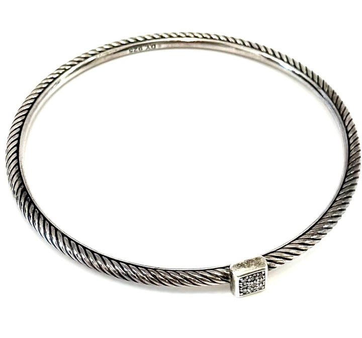 DY STERLING SILVER CONFETTI CONFETTI PAVÉ CABLE BANGLE BRACELET