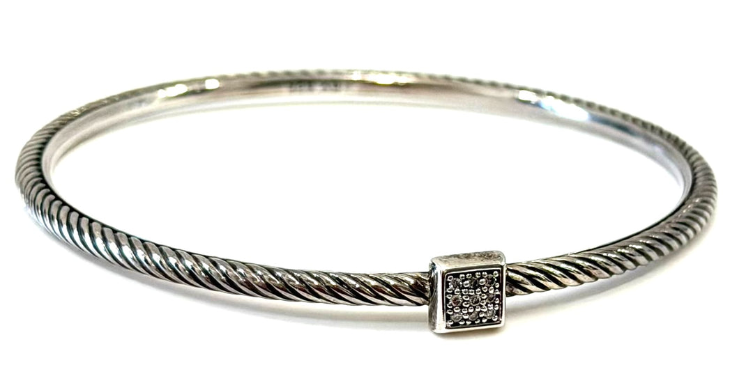 DY STERLING SILVER CONFETTI CONFETTI PAVÉ CABLE BANGLE BRACELET