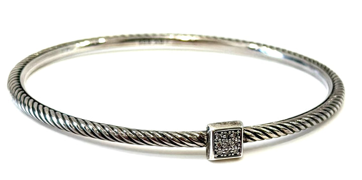 DY STERLING SILVER CONFETTI CONFETTI PAVÉ CABLE BANGLE BRACELET