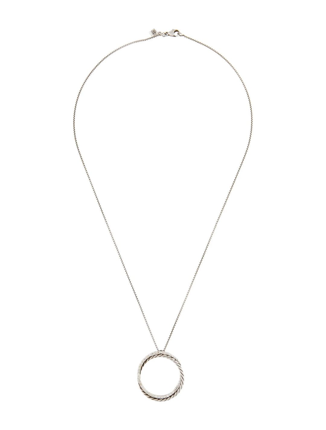 DY STERLING SILVER 14K WHITE GOLD DIAMOND CROSSOVER CIRCLE PENDANT NECKLACE