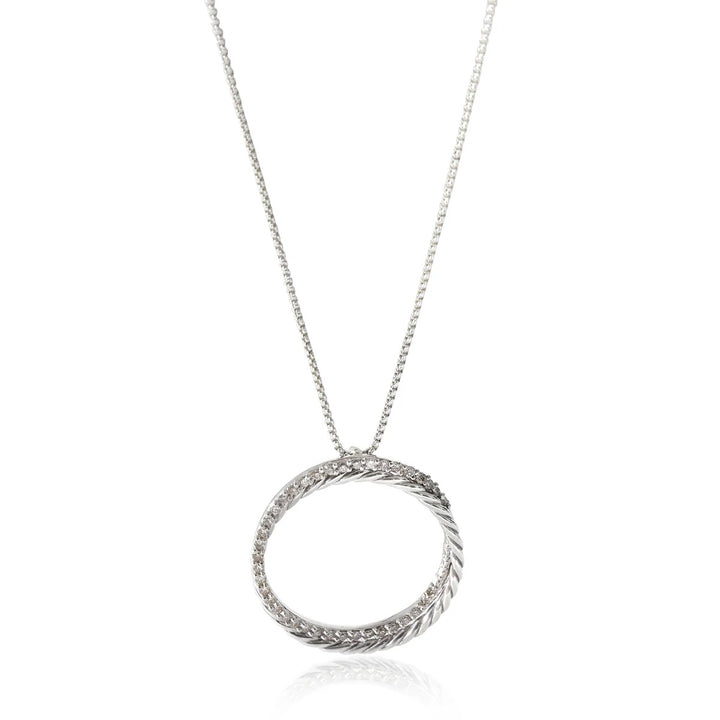DY STERLING SILVER 14K WHITE GOLD DIAMOND CROSSOVER CIRCLE PENDANT NECKLACE