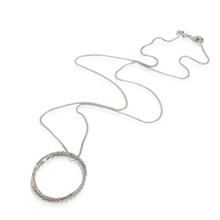 DY STERLING SILVER 14K WHITE GOLD DIAMOND CROSSOVER CIRCLE PENDANT NECKLACE