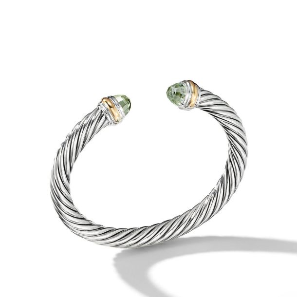 DAVID YURMAN CABLE COLLECTION® STERLING SILVER 14K GOLD PRASIOLITE BRACELET