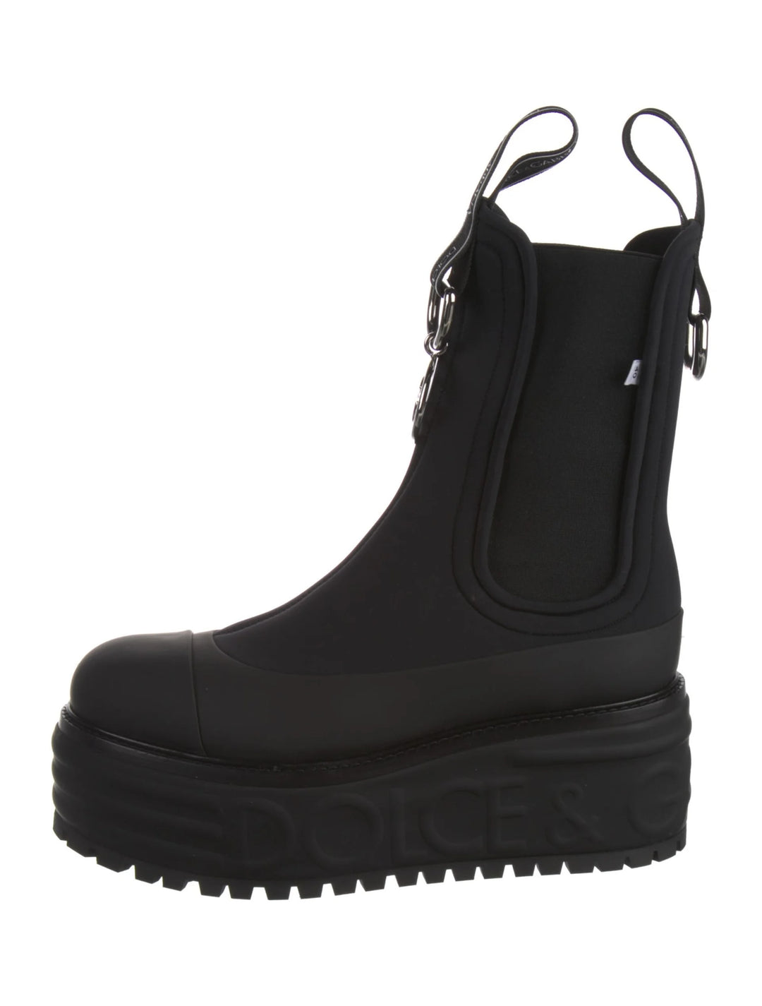 DOLCE &amp; GABBANA DG LOGO CHARM BERNINI PLATFORM ANKLE BOOTS