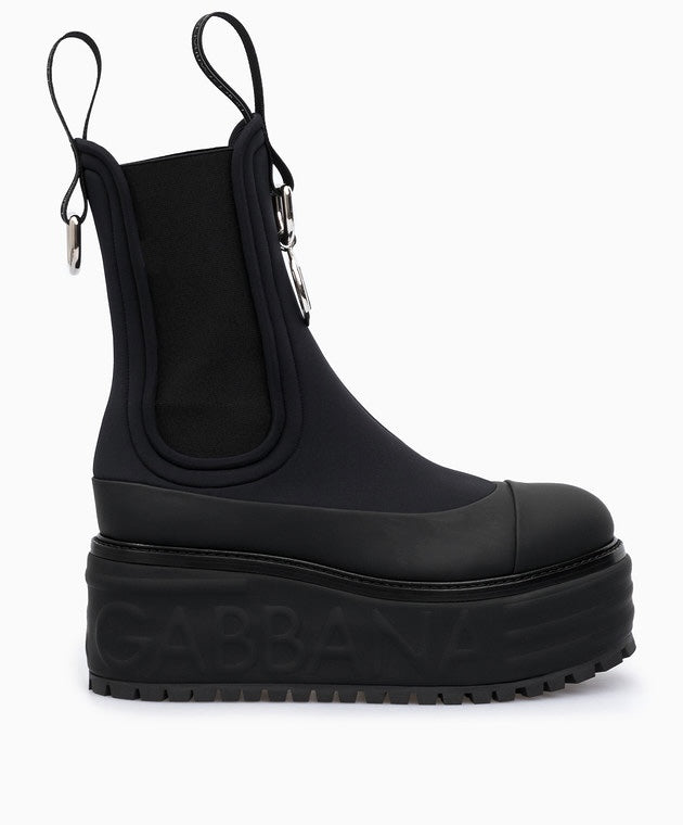 DOLCE &amp; GABBANA DG LOGO CHARM BERNINI PLATFORM ANKLE BOOTS