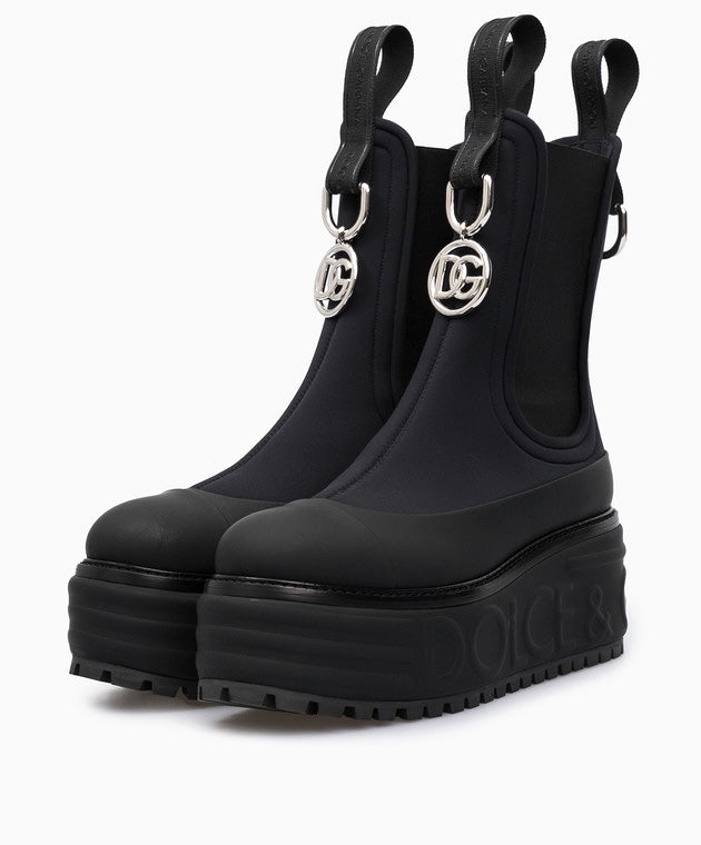 DOLCE &amp; GABBANA DG LOGO CHARM BERNINI PLATFORM ANKLE BOOTS