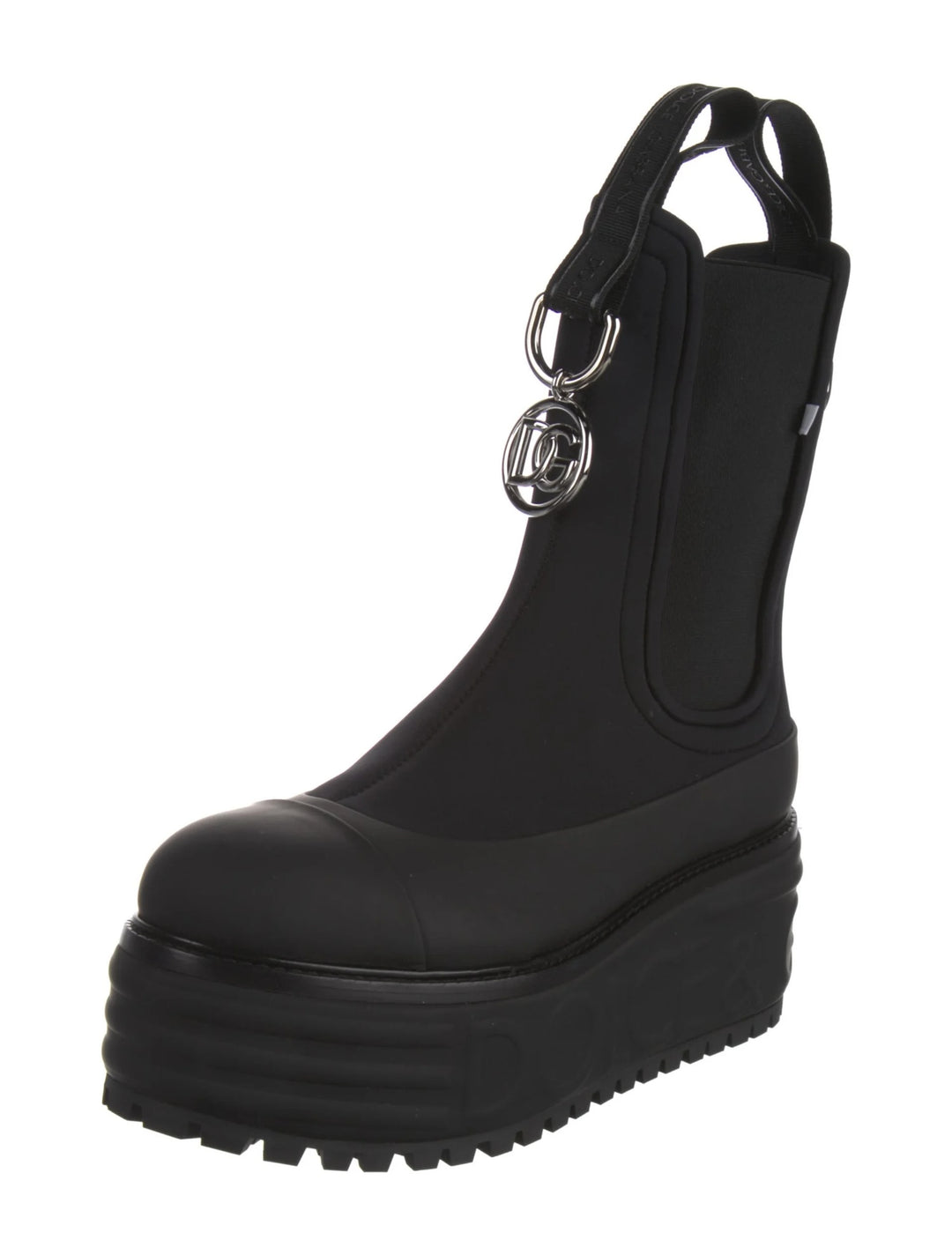 DOLCE &amp; GABBANA DG LOGO CHARM BERNINI PLATFORM ANKLE BOOTS