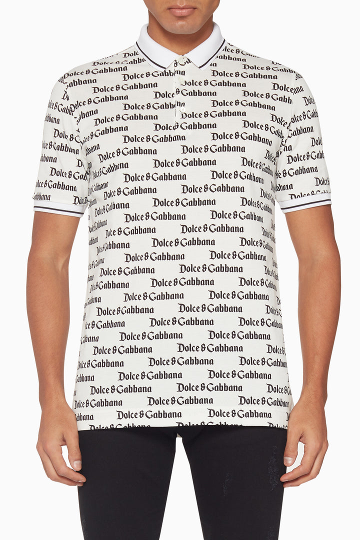 DOLCE &amp; GABBANA ALL OVER LOGO POLO SHIRT
