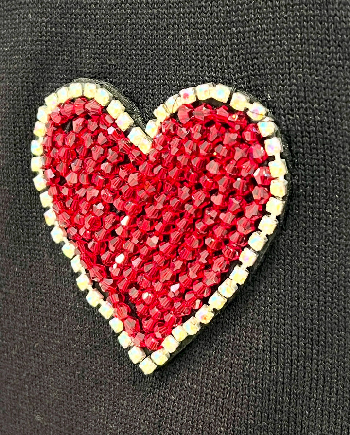 DOLCE &amp; GABBANA CRYSTL HEART SHORT SLEEVE KNIT SWEATER