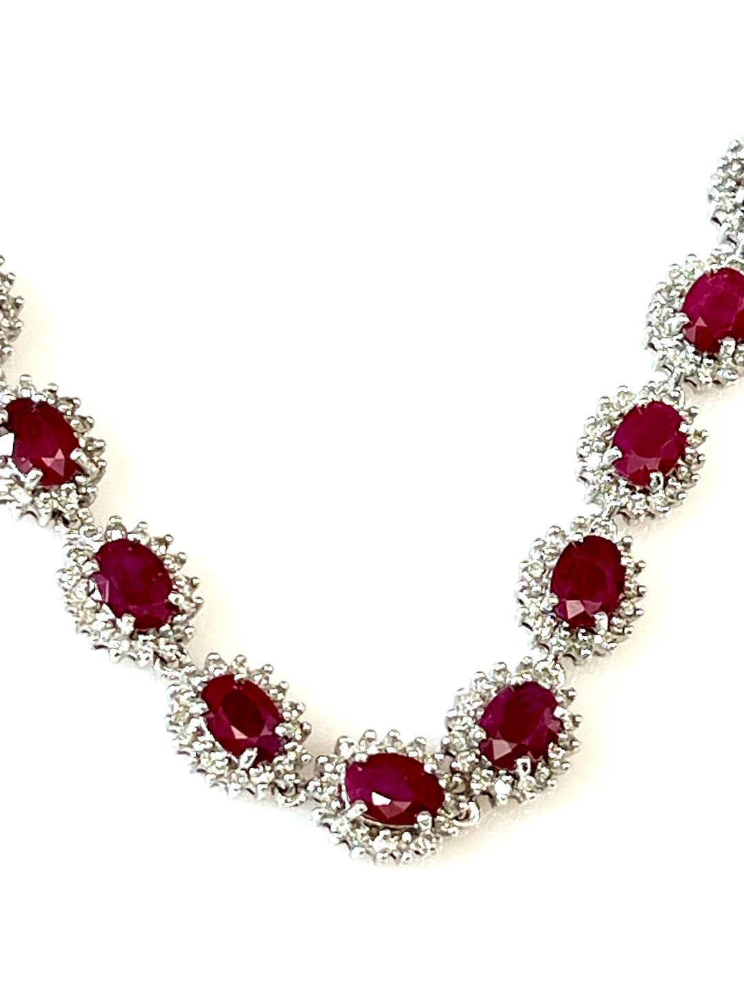 DIAMOND AND OVAL RUBY 14K WHITE GOLD NECKLACE