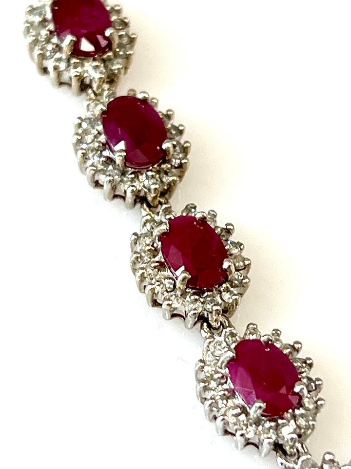 DIAMOND AND OVAL RUBY 14K WHITE GOLD NECKLACE